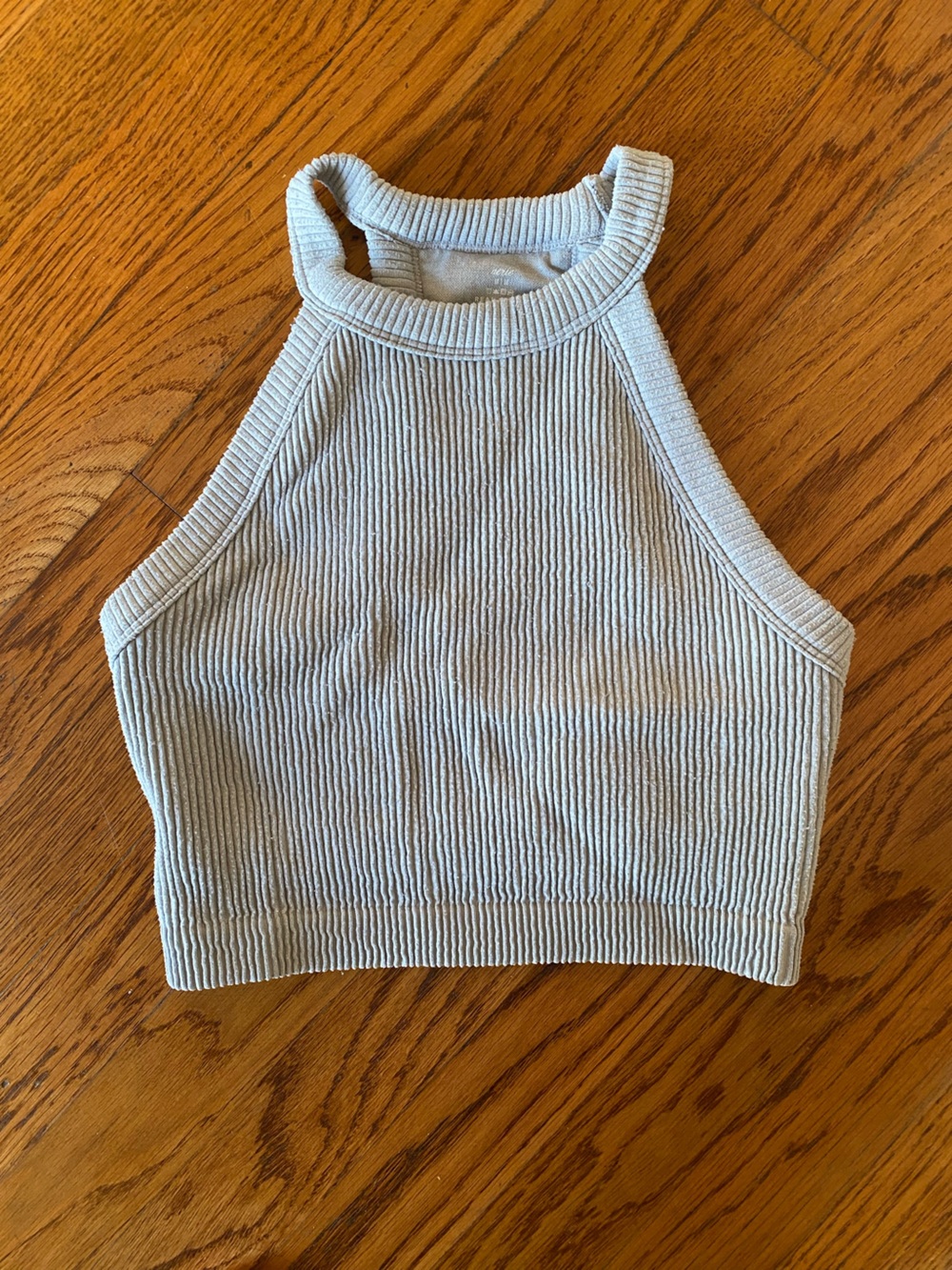 Aerie Ribbed High-Neck Cropped Tank Top in Light Gray